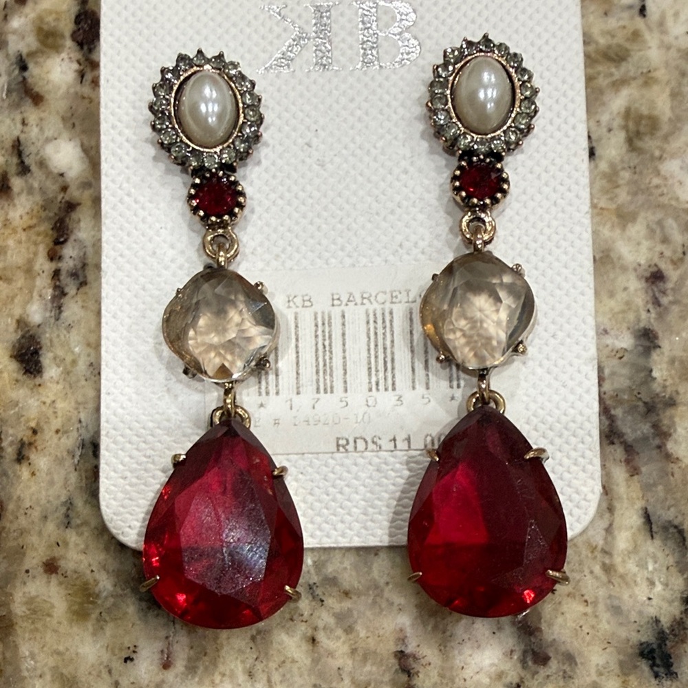 Elegant Red and Silver Drop Earrings